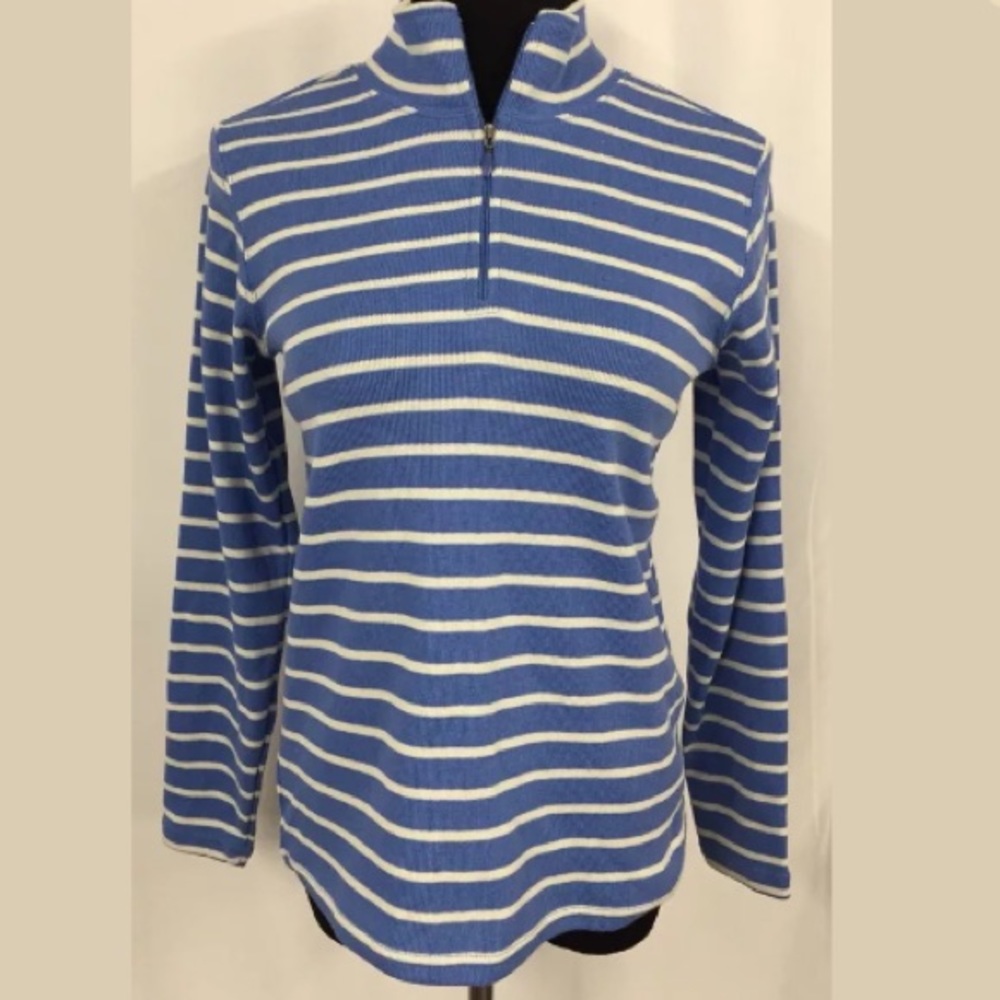 L.L. BEAN BLUE STRIPED 1/4‎ ZIP SWEATER S